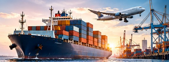 Container vessel at a commercial port
